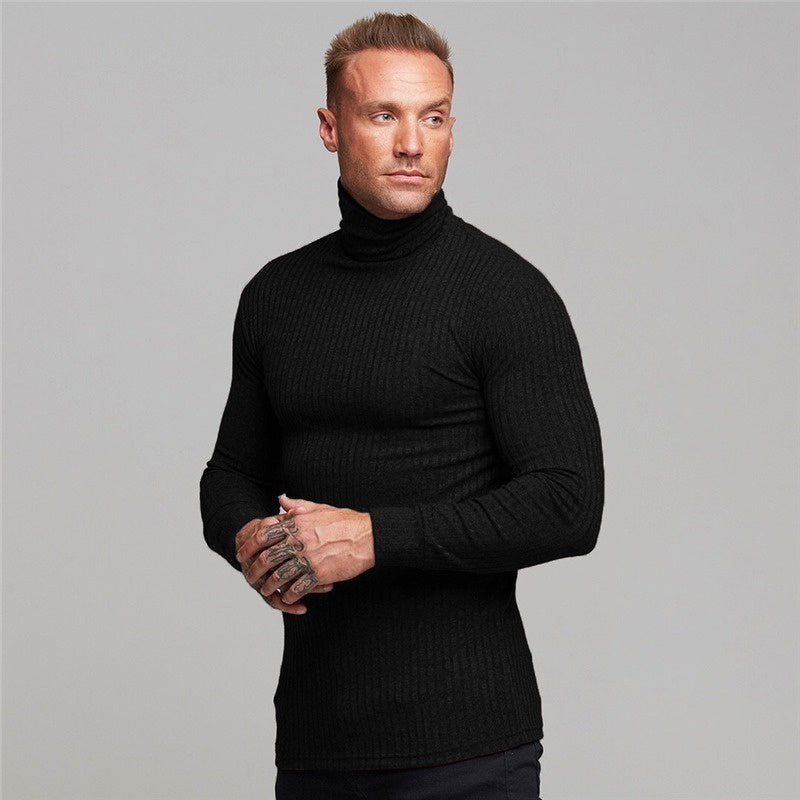 Cacharrel - Camiseta de manga larga acanalada con cuello alto para hombre