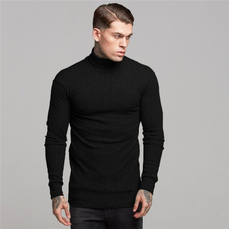 Cacharrel - Camiseta de manga larga acanalada con cuello alto para hombre