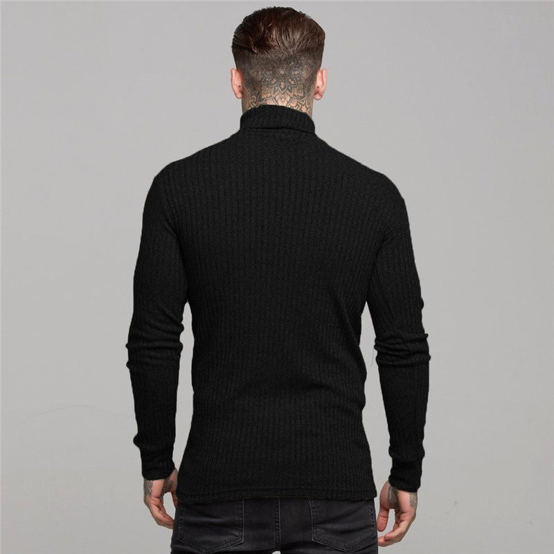 Cacharrel - Camiseta de manga larga acanalada con cuello alto para hombre