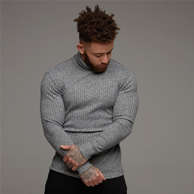 Cacharrel - Camiseta de manga larga acanalada con cuello alto para hombre