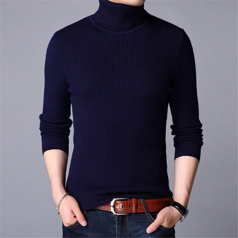 Cacharrel - Camiseta de manga larga acanalada con cuello alto para hombre