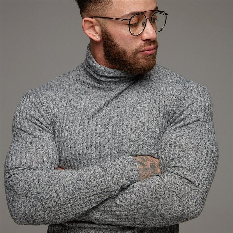 Cacharrel - Camiseta de manga larga acanalada con cuello alto para hombre