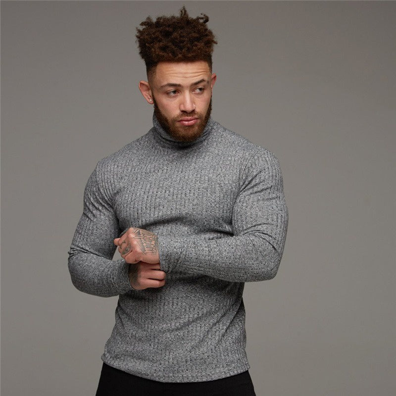 Cacharrel - Camiseta de manga larga acanalada con cuello alto para hombre