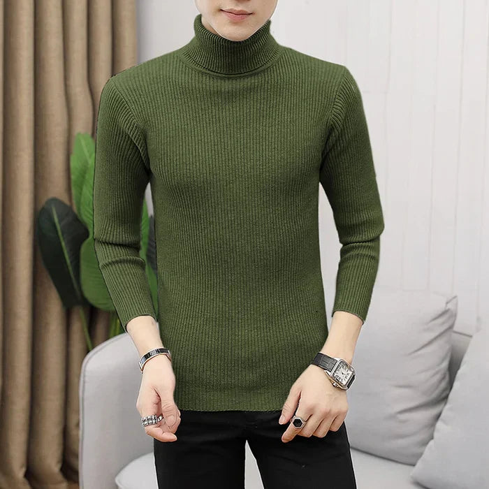 Cacharrel - Camiseta de manga larga acanalada con cuello alto para hombre