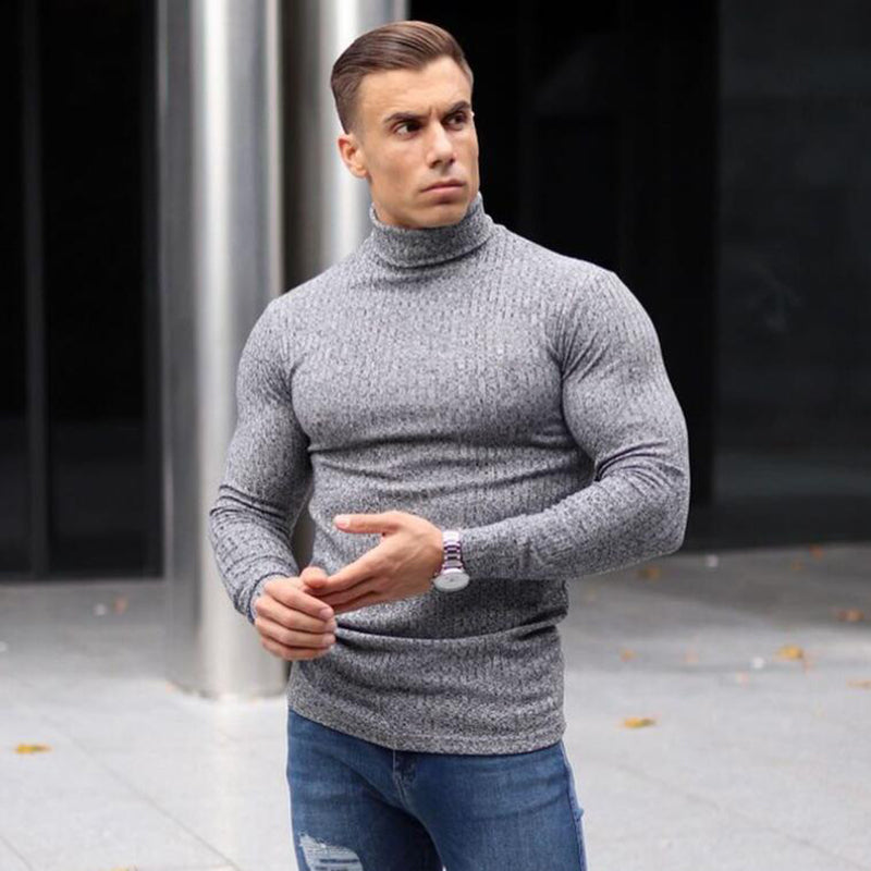 Cacharrel - Camiseta de manga larga acanalada con cuello alto para hombre