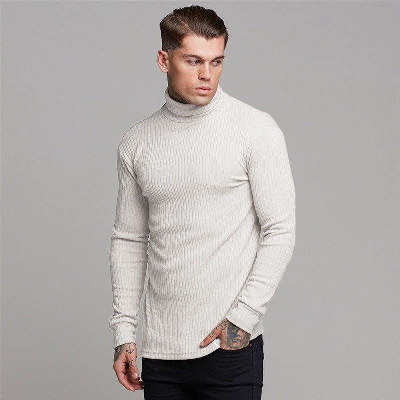 Cacharrel - Camiseta de manga larga acanalada con cuello alto para hombre