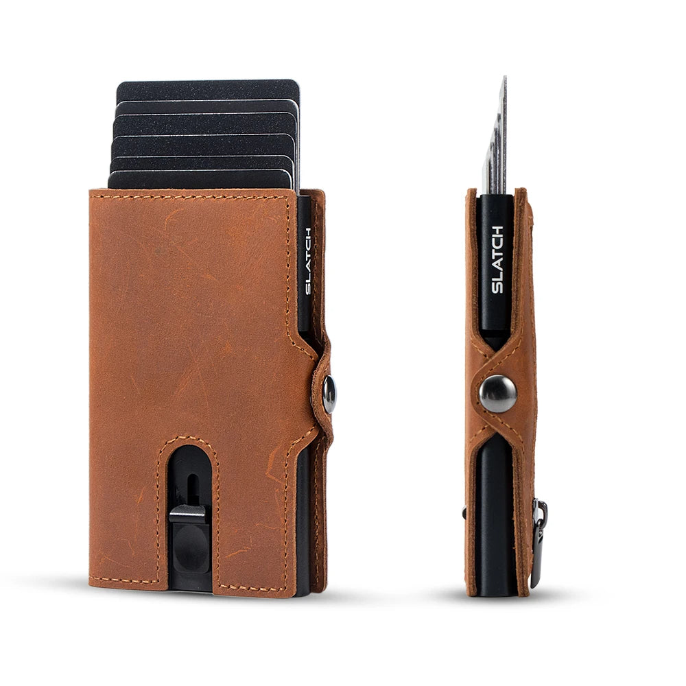Cartera con bloqueo RFID® de cuero genuino y fibra de carbono
